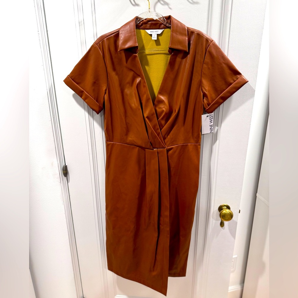 NINE WEST, NWT, Size M, Women’s pleather short-sleeved dress.